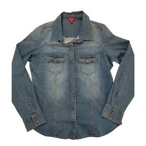 Guess Shirt Women Sz L, Denim, Snap Buttons, Classic Western, Fitted
